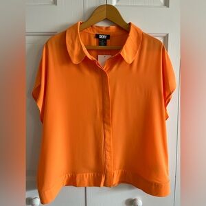 NWT - DKNY Women's Vibrant Orange Short Sleeve Button Down Blouse (sz XL)